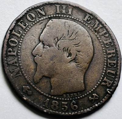 文馨钱币收藏第 286 场，圣诞节专场【 长期接收代拍品低至 0 佣金】 - 1856 年法国拿破仑三世 5 分铜币 B 厂 斯特拉斯堡造币厂，第一版本