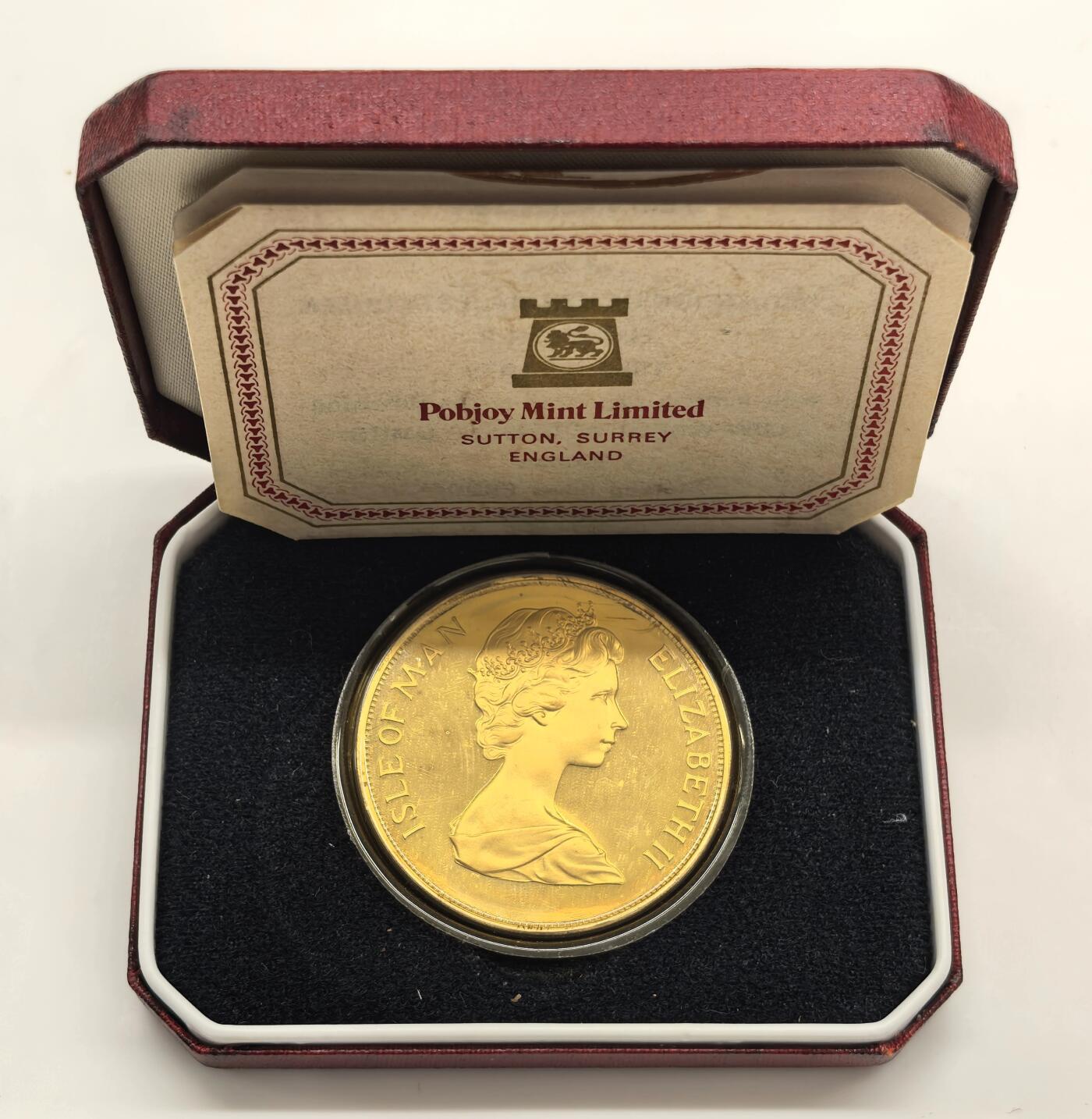 博洋堂世界钱币拍卖第153期（全场包邮） 马恩岛1978年纪念伊丽莎白二世登基25周年1克朗精制银币，1盎司975银，带原盒证