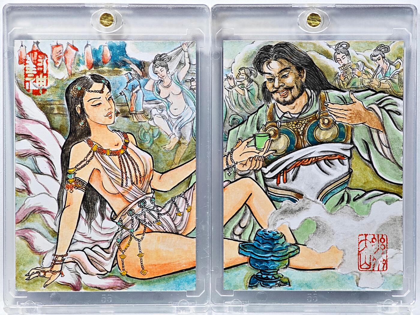 白泽拍卖卡牌手绘专场第30期（白金之夜 跨年大拍） 2025 卢艺丰手绘卡 双拼卡 封神 妲己&纣王  卢艺丰亲签 卡砖封装