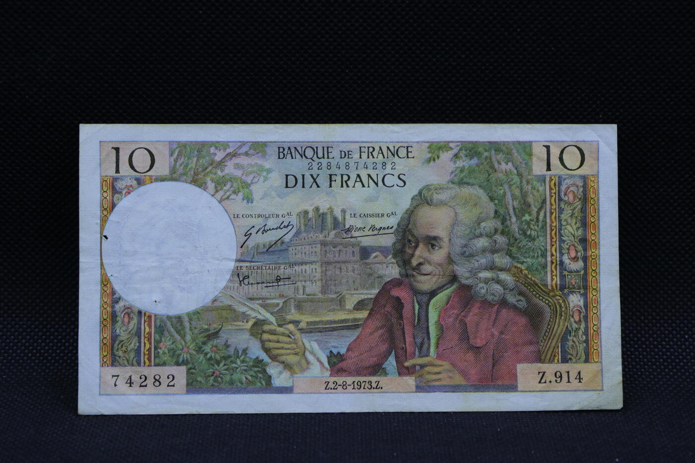 【淘币小摊】限时拍第八百三十四拍  纸币场  满百包邮可预留两周  周一统一发货    法国1973年10法郎纸币【有折】
