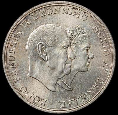 修遠堂世界钱币第九十八期 - 1960年丹麦国王银婚纪念5克朗银币 17g，含银80%