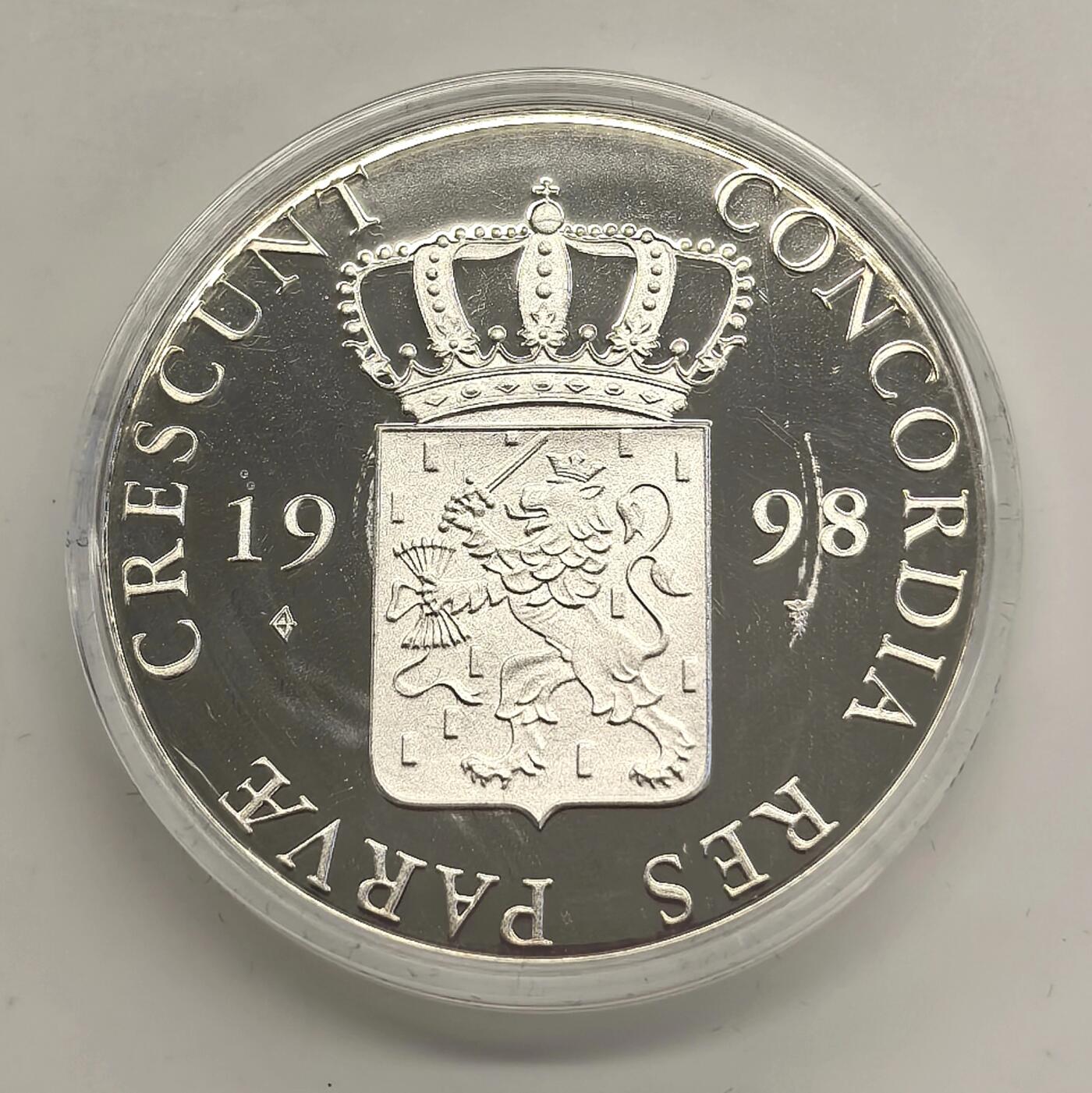 博洋堂世界钱币拍卖第153期（全场包邮） 荷兰1998年银杜卡特精制银币 七省系列-弗里斯兰省 28.25克873银 发行量：约1万1千 盒证全