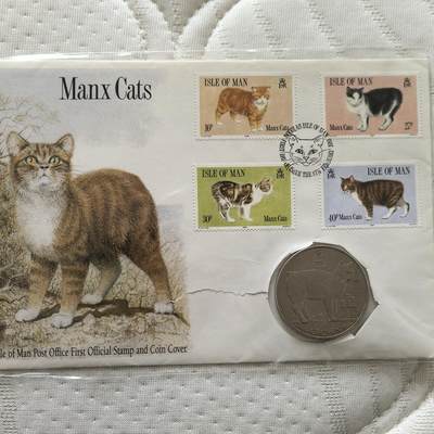 道一币馆币章第一百六十场 - 马恩岛1989年马恩岛猫邮币封含1988年马恩岛猫纪念币