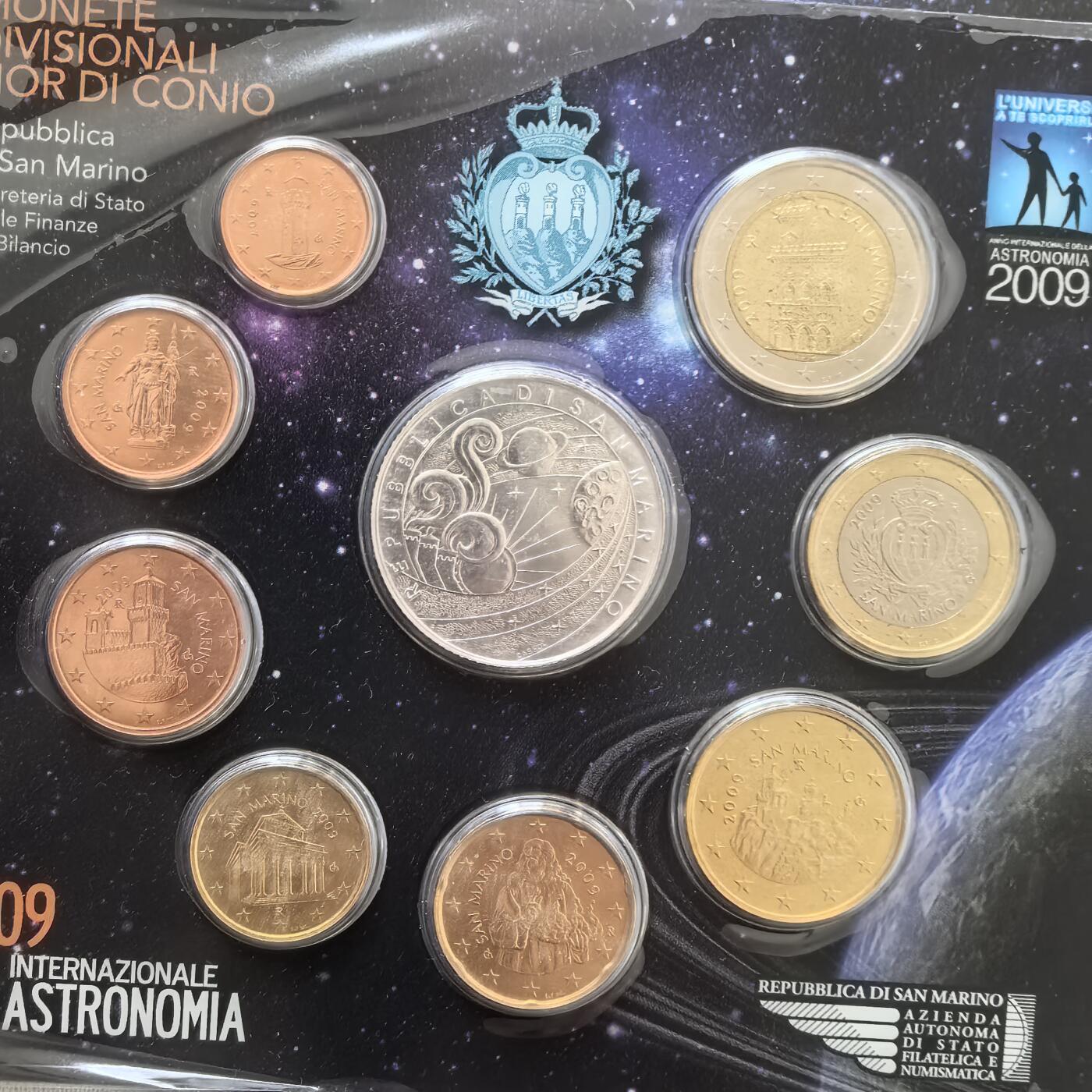 道一币馆币章第一百六十场 圣马力诺2009年天文学国际年官方纪念套币含天文学国际年5欧元纪念银币
