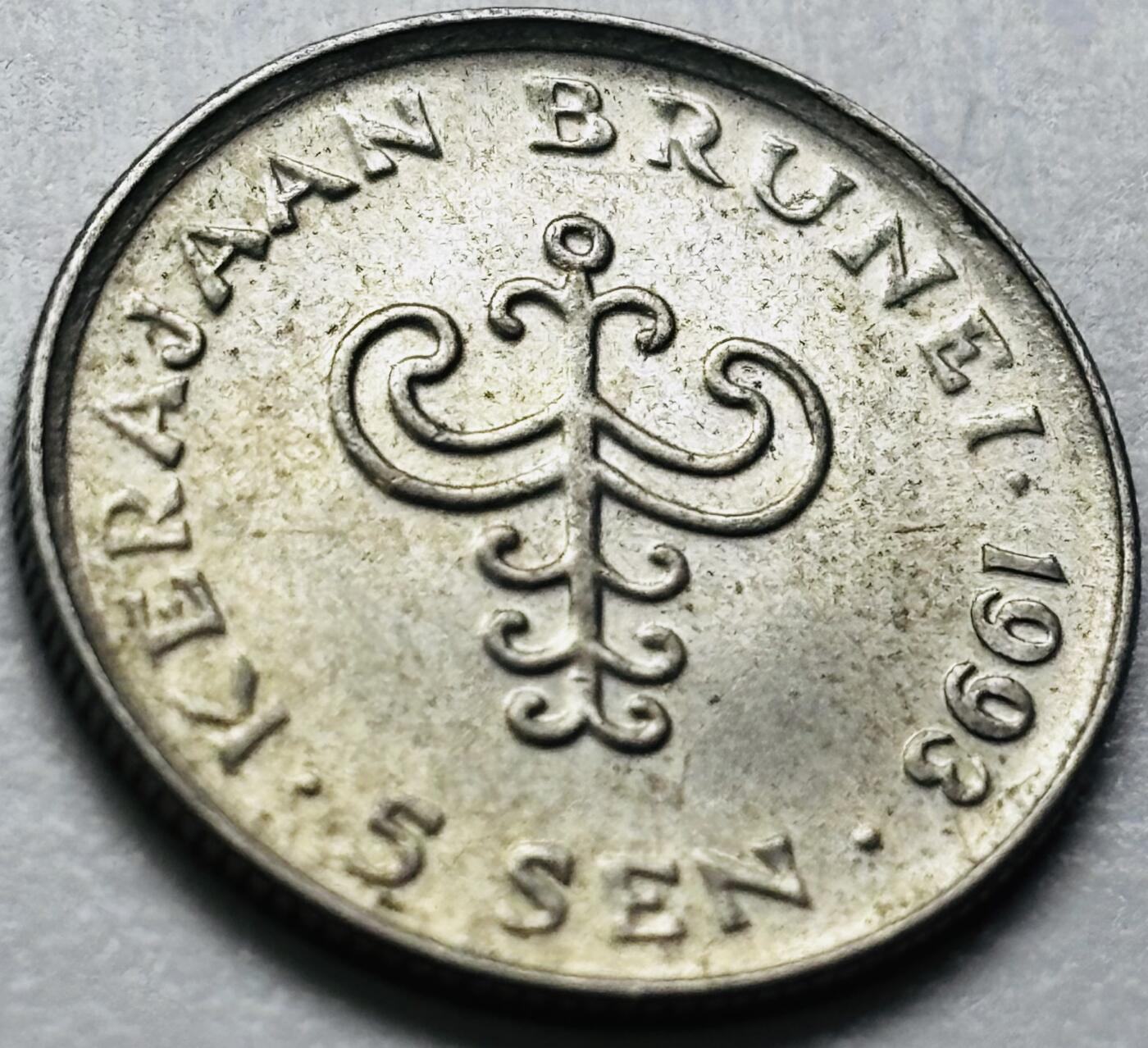 文馨钱币收藏第 286 场，圣诞节专场【 长期接收代拍品低至 0 佣金】 原光 1993 年文莱 5 仙首发年，博尔基亚