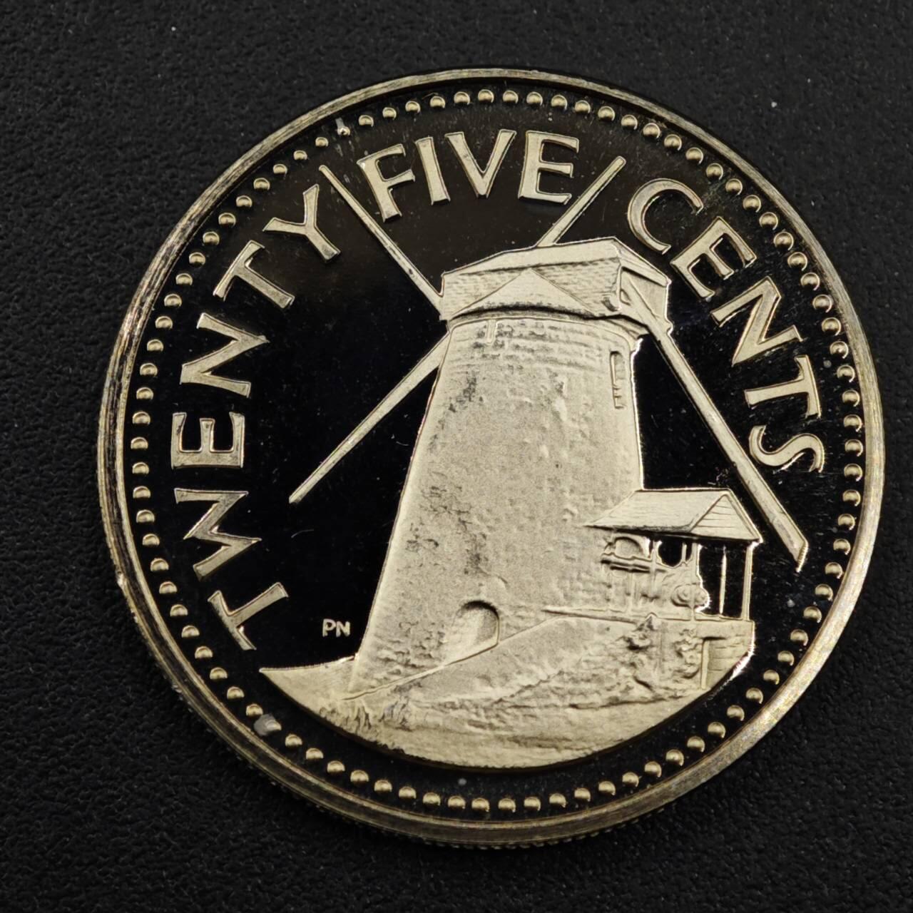 【淘币小摊】实时拍第八百三十三拍   散币场   满百包邮可预留二周 每周一统一发货   巴巴多斯1973年摩根路易斯风车25分精制镍币