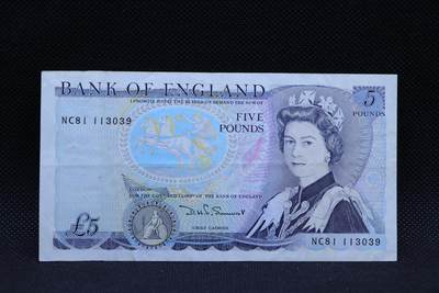【淘币小摊】限时拍第八百三十四拍  纸币场  满百包邮可预留两周  周一统一发货  -    英国英格兰银行5镑纸币【有折】