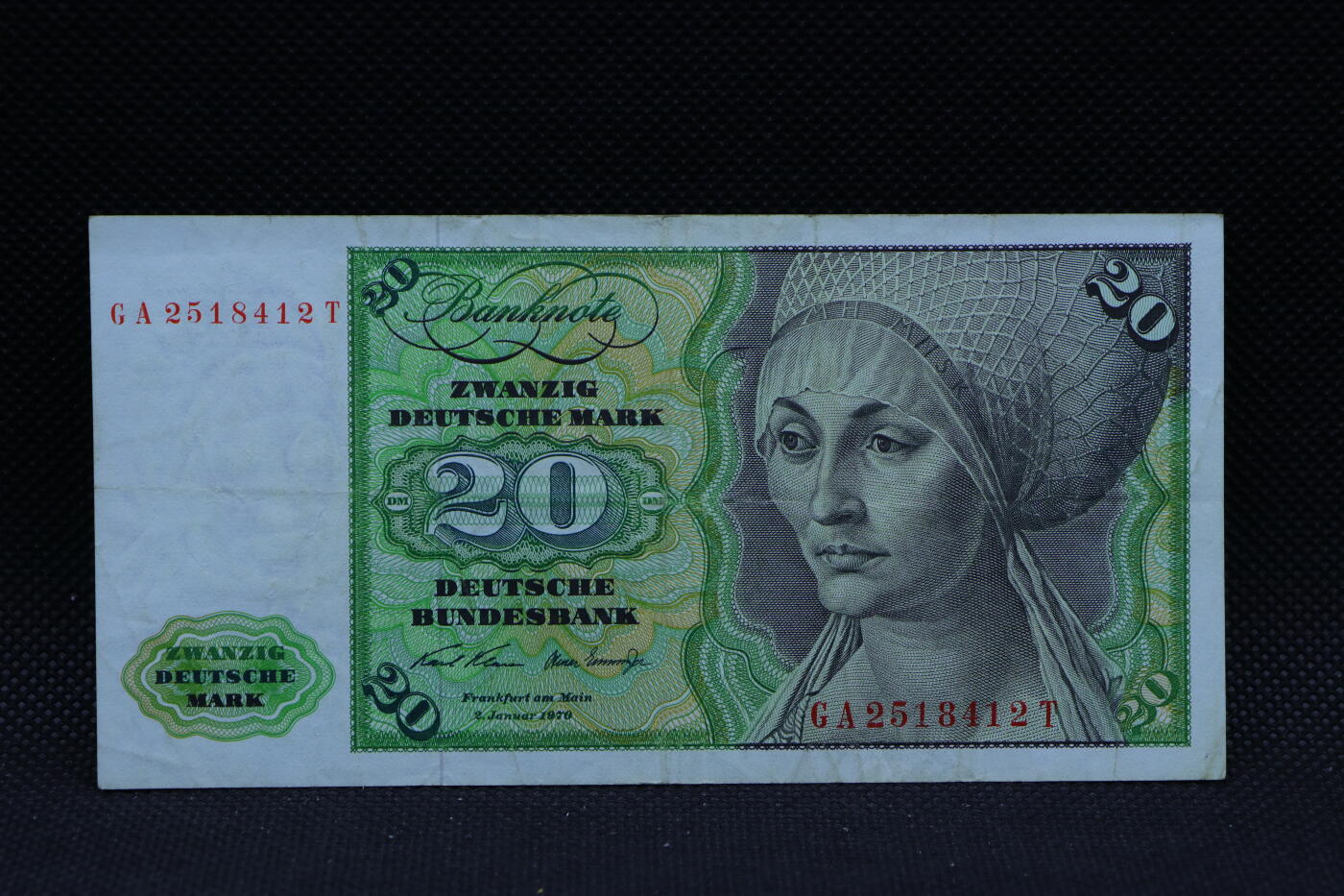 【淘币小摊】限时拍第八百三十四拍  纸币场  满百包邮可预留两周  周一统一发货  西德1970年20马克纸币【有折】