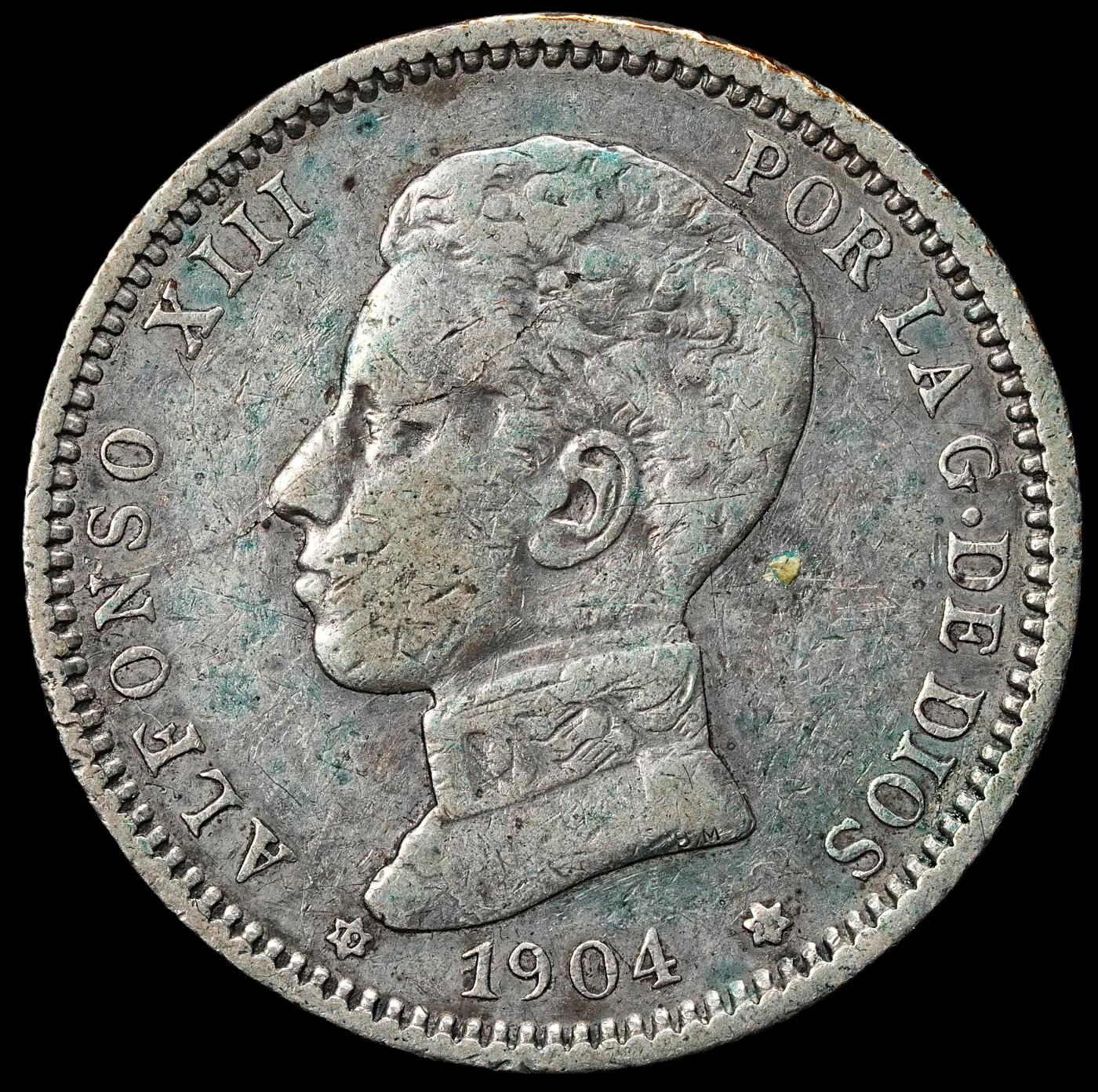 修遠堂世界钱币第九十八期 1904年西班牙1 PESETA银币 4.96g，含银83.5%