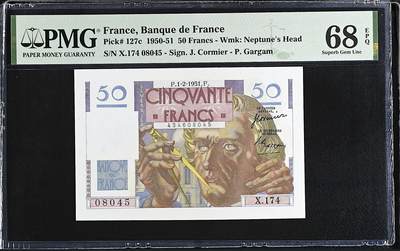 《艾美收藏》第225期-12.15周日外币精选场 - 法国50法郎 PMG68E 1951年老版本 唯一冠军分