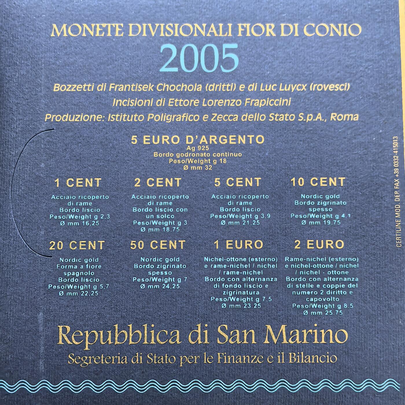 道一币馆币章第一百六十场 圣马力诺2005年执政官安东尼奥•奥诺弗里官方纪念套币含安东尼奥•奥诺弗里5欧元纪念银币