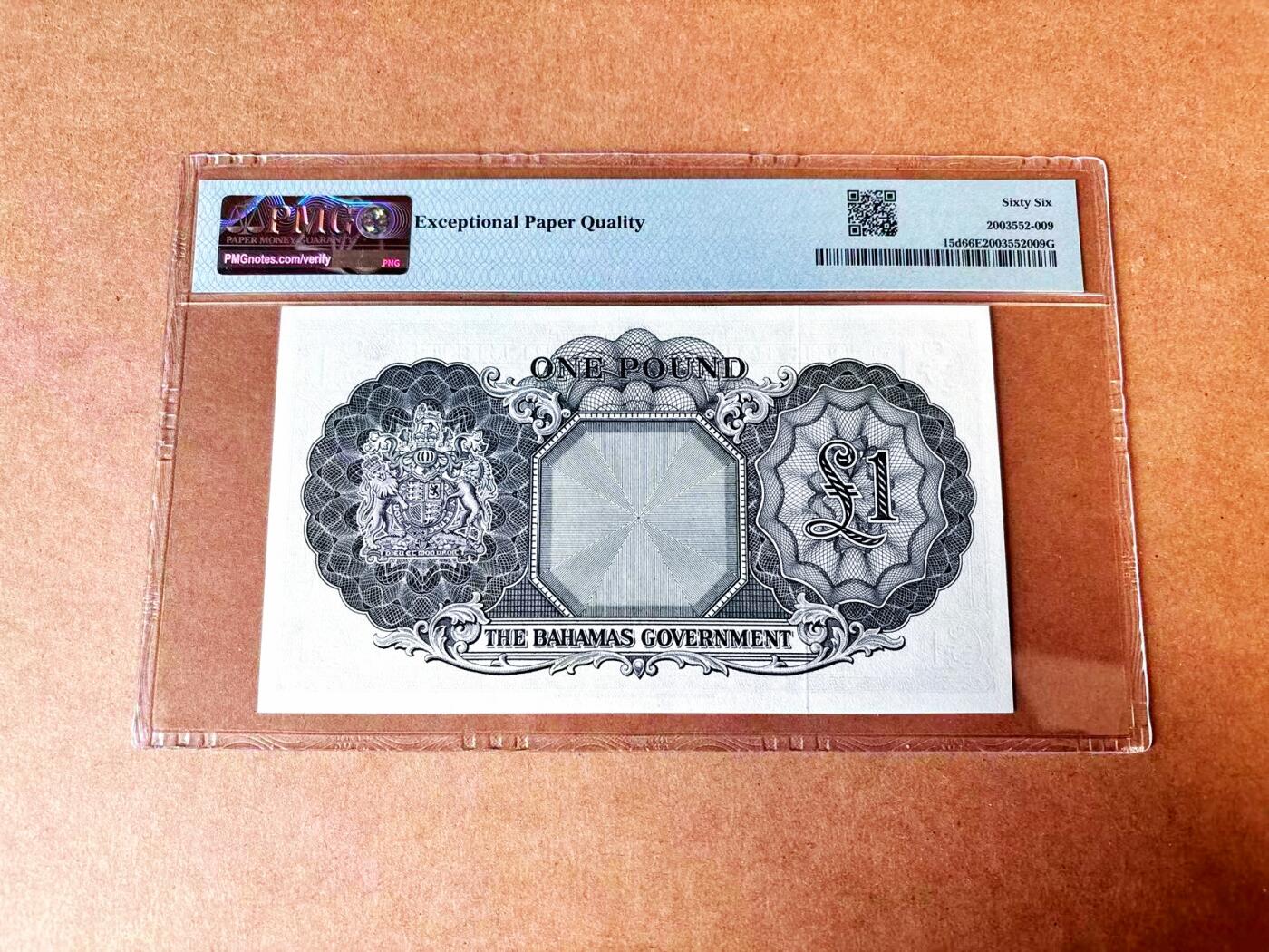 【Blue Auction】世界纸币精拍第765期——18级TOP拍卖/信誉/品质/专业/高效💫 【无47】巴哈马 1963年1镑 大冠女王 PMG66EPQ 