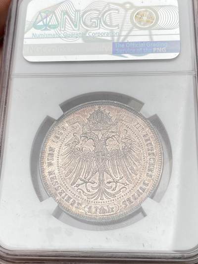 万国钱币拍卖第058期（万国新年大拍） NGC MS61 1868年奥地利维也纳第三届德意志联邦射击节橡树泰勒 女神与橡树完美结合 奥射中的稀有品种 深玫瑰五彩原味包浆极美收藏品质
