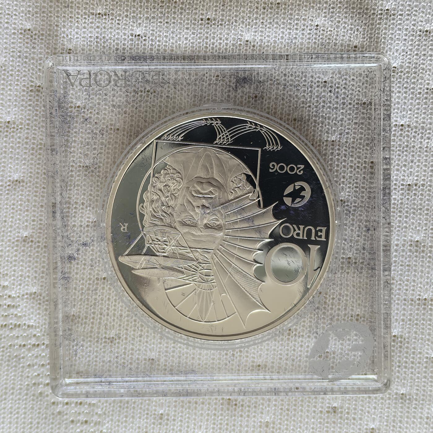 道一币馆币章第一百六十场 欧洲之星 意大利2006年无所不能的达芬奇10欧元精制银币  22g 925S 25000