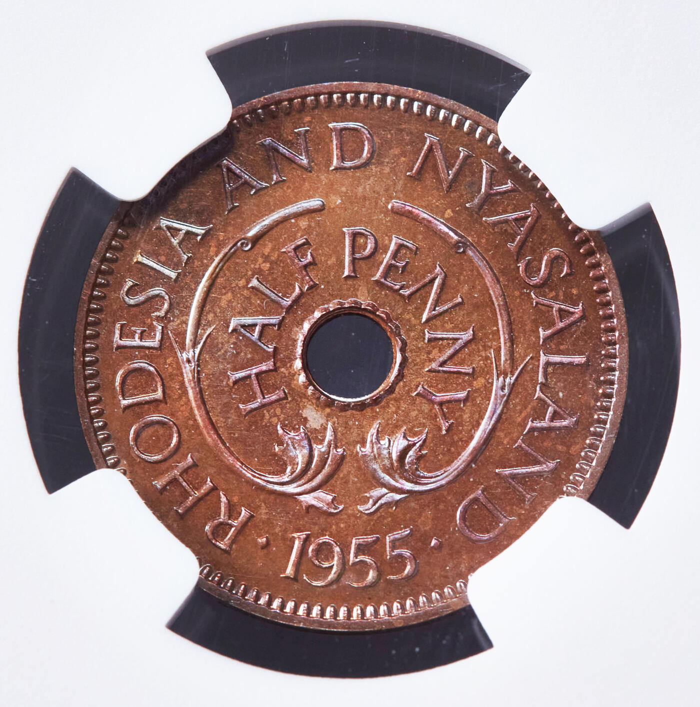 【俄甄集藏】2026年(046)01-07 星期三 晚 19:30 全场包邮 英属罗德西亚-尼亚萨兰1955年1/2便士-半克朗精制铜币、银币7枚大全套，NGC PF63-65，稀有品种，发行量只有2000套