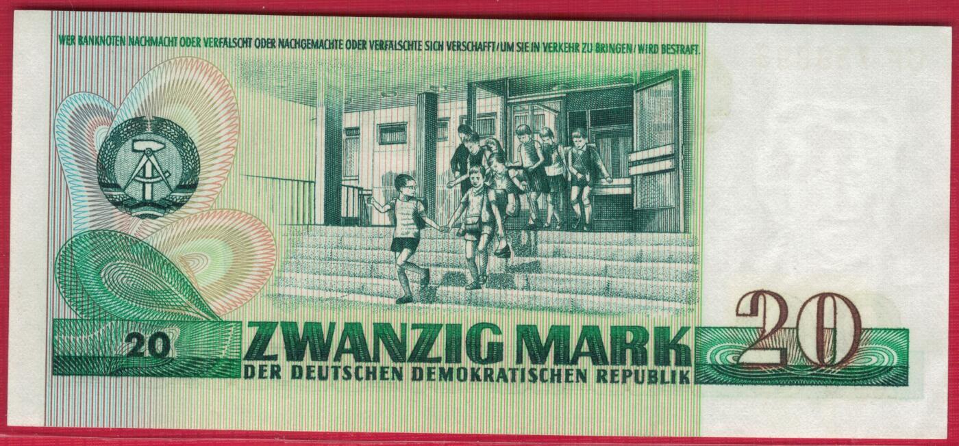 德国(东德 民主德国)1975年20马克 P-29a 6位宽序列号 无4 实物图 UNC