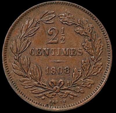 修遠堂世界钱币第九十八期 - 1908 年卢森堡 2½ 分（2.5 分）铜币