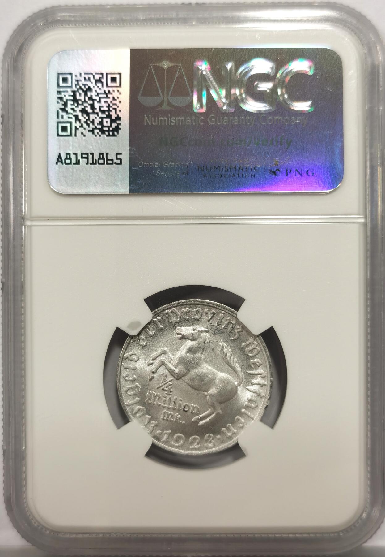 博洋堂世界钱币拍卖第153期（全场包邮） NGC MS64 德国德紧1923年威斯特法伦25万马克铝币，少见面值