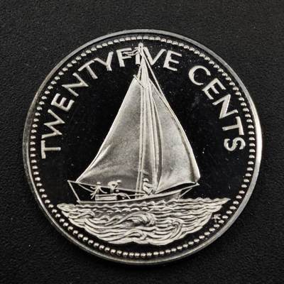 【淘币小摊】实时拍第八百三十三拍   散币场   满百包邮可预留二周 每周一统一发货   - 巴哈马1974年帆船25分精制镍币