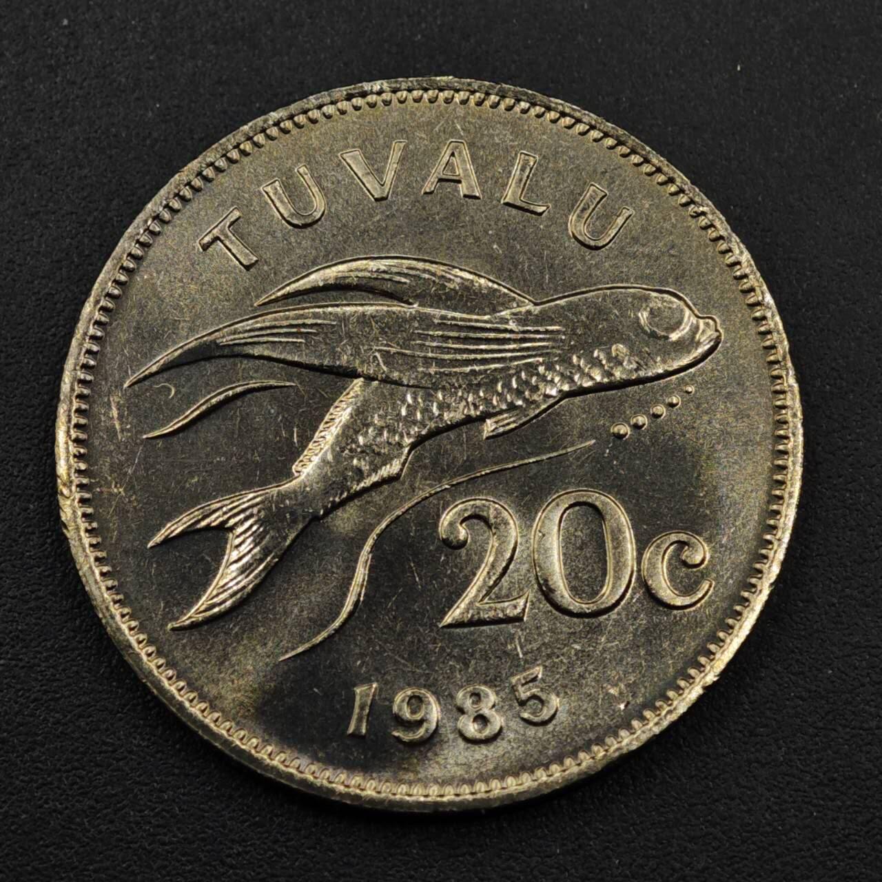 【淘币小摊】实时拍第八百三十三拍   散币场   满百包邮可预留二周 每周一统一发货   图瓦卢1985年飞鱼20分镍币