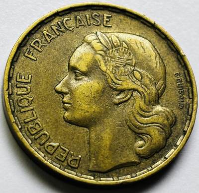 文馨钱币收藏第 286 场，圣诞节专场【 长期接收代拍品低至 0 佣金】 - 铜光美品 1952 年法兰西第四共和国 第一版本 50 法郎大铜币