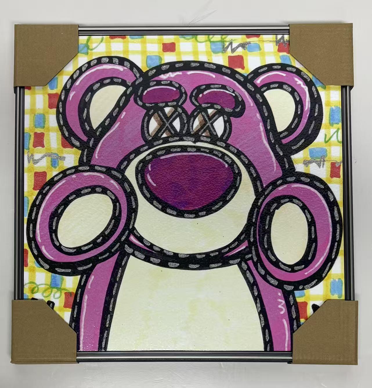 零元拍：OWSON 系列作品装饰肌理画《草莓熊》，相框尺寸35/35CM。因展品出展，镜框可能有轻微划痕，介意勿拍