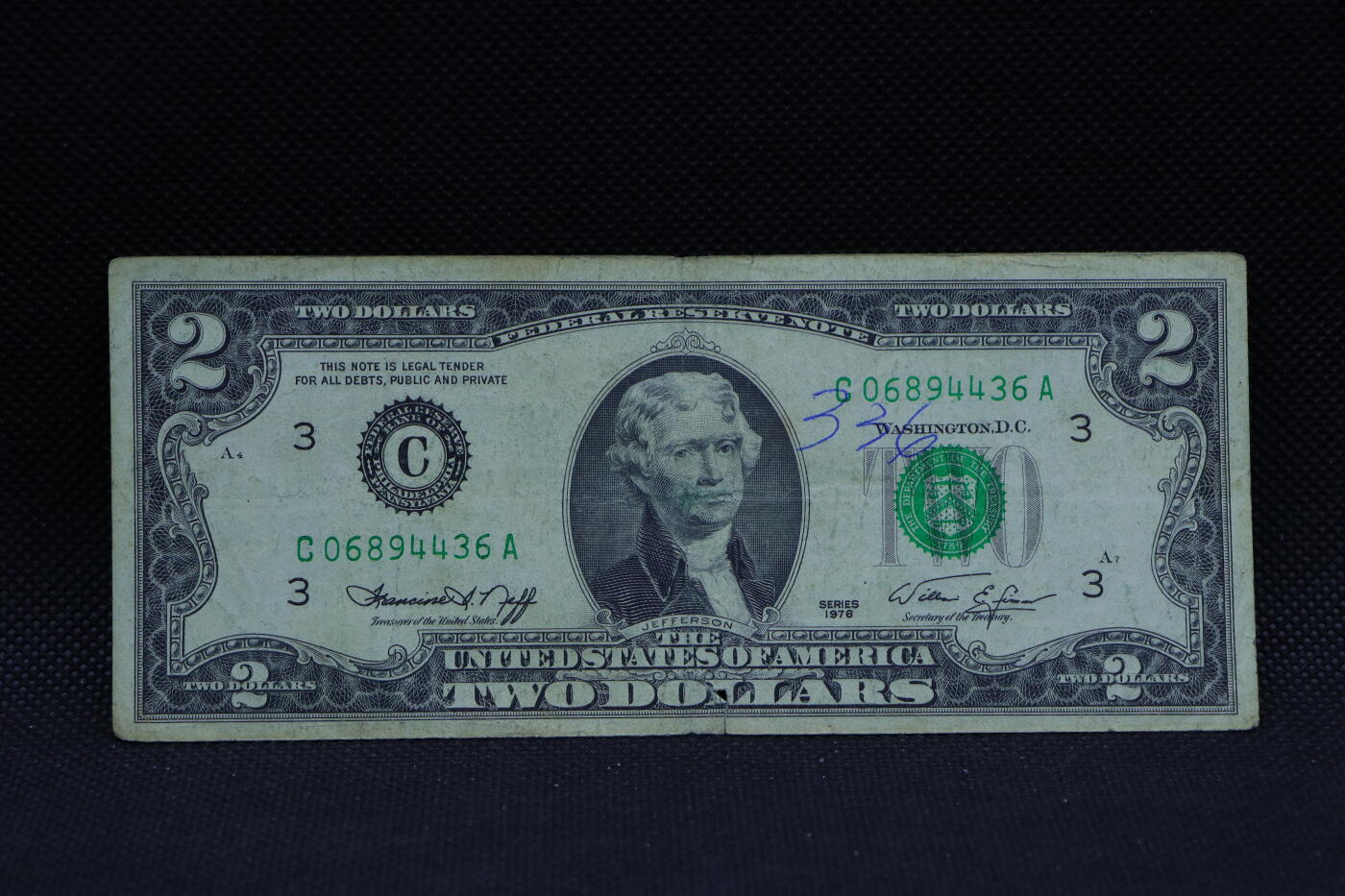 【淘币小摊】限时拍第八百三十四拍  纸币场  满百包邮可预留两周  周一统一发货    美国1976年2元纸币【有折】
