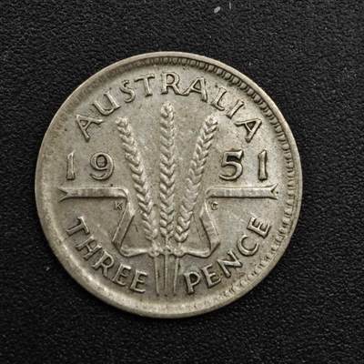 【淘币小摊】实时拍第八百三十三拍   散币场   满百包邮可预留二周 每周一统一发货   - 澳大利亚1951年乔治六世3便士银币