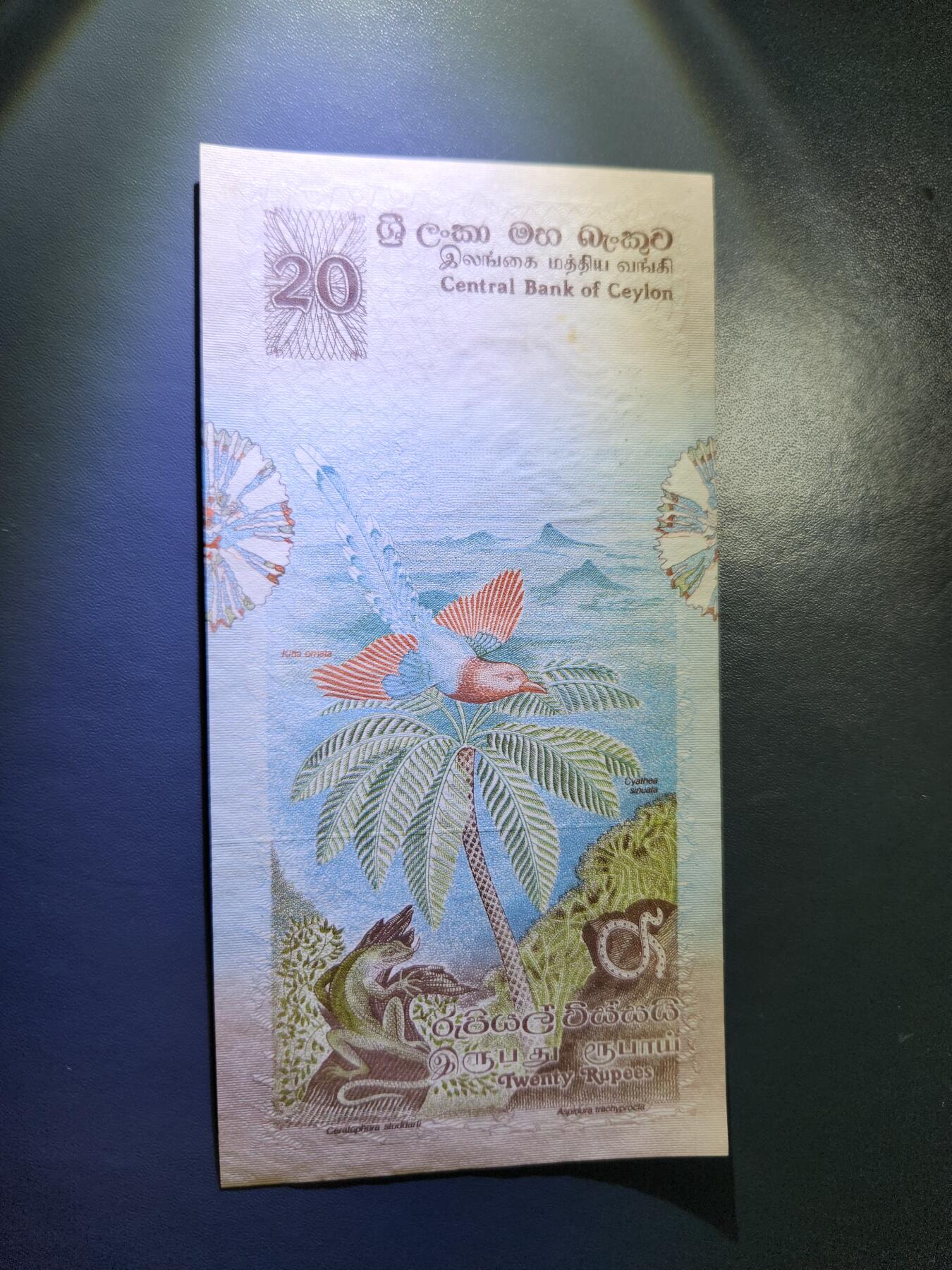 12月20号晚上8点 外国纸币自动截拍第74场 斯里兰卡1979年20卢比（动物版）锡兰银行发行 几乎全新