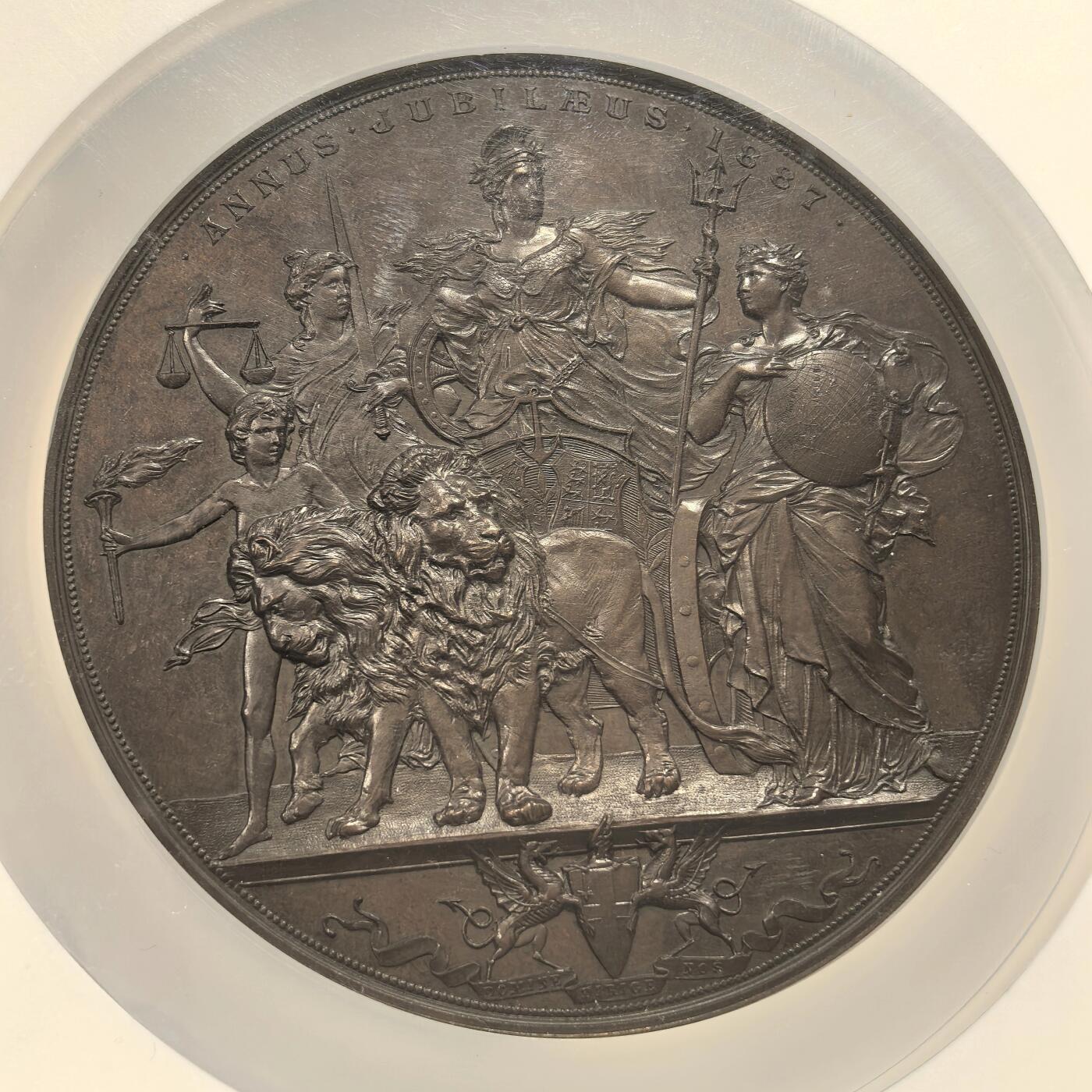 博洋堂世界钱币拍卖第153期（全场包邮） NGC MS64 沙夫作品，1887年维多利亚金禧年纪念铜章，金融城热门品种