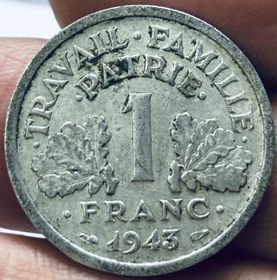 文馨钱币收藏第 286 场，圣诞节专场【 长期接收代拍品低至 0 佣金】 - 极美品 1943 年德占法国维希政府 1 法郎铝币，第一版本只发行三年