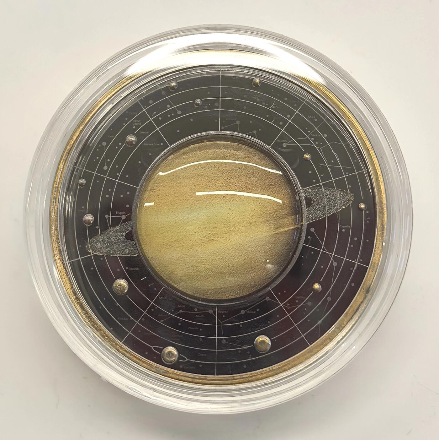 博洋堂世界钱币拍卖第153期（全场包邮） 喀麦隆2022年500中非法郎镀金姥3D立体彩色银币 太阳系-土星 17.5克999银 发行量：555 盒证全 少见