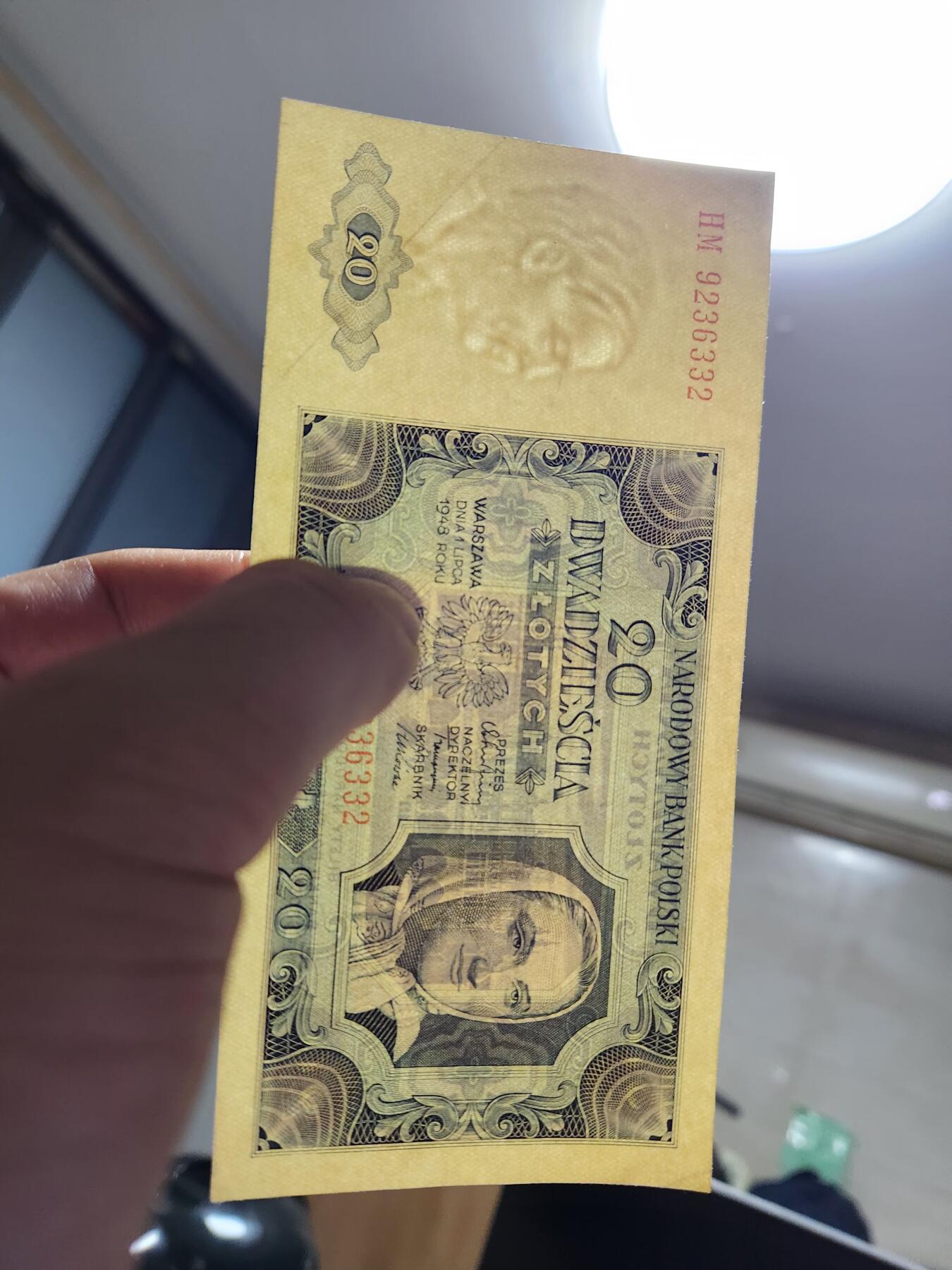 12月20号晚上8点 外国纸币自动截拍第74场 波兰1948年20兹罗提 近新极美品有折