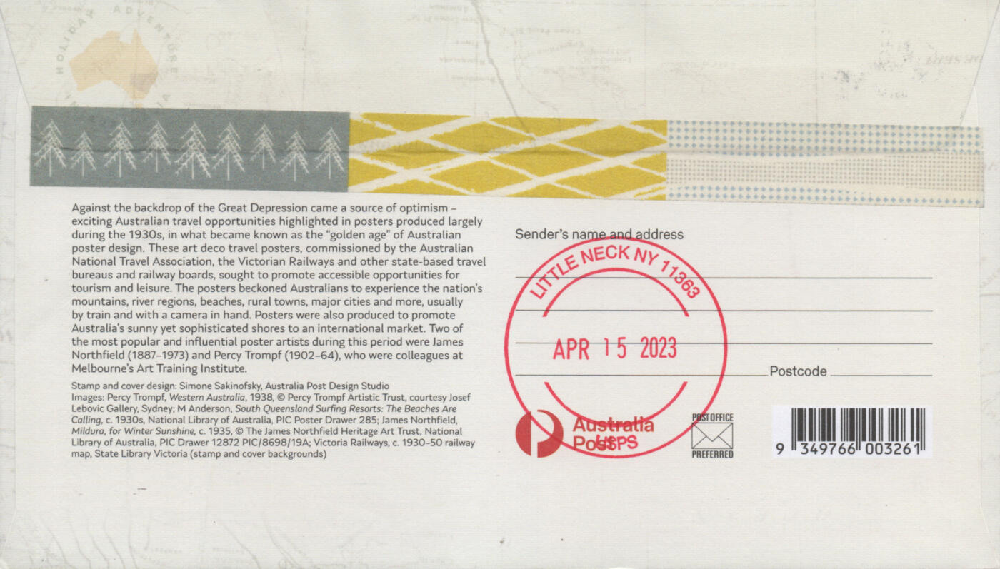 2025年12月27日19:30海外、大陆、澳门、香港邮政精品首日实寄封拍卖专场 2023澳大利亚《黄金旅行海报时代》官封首日实寄封