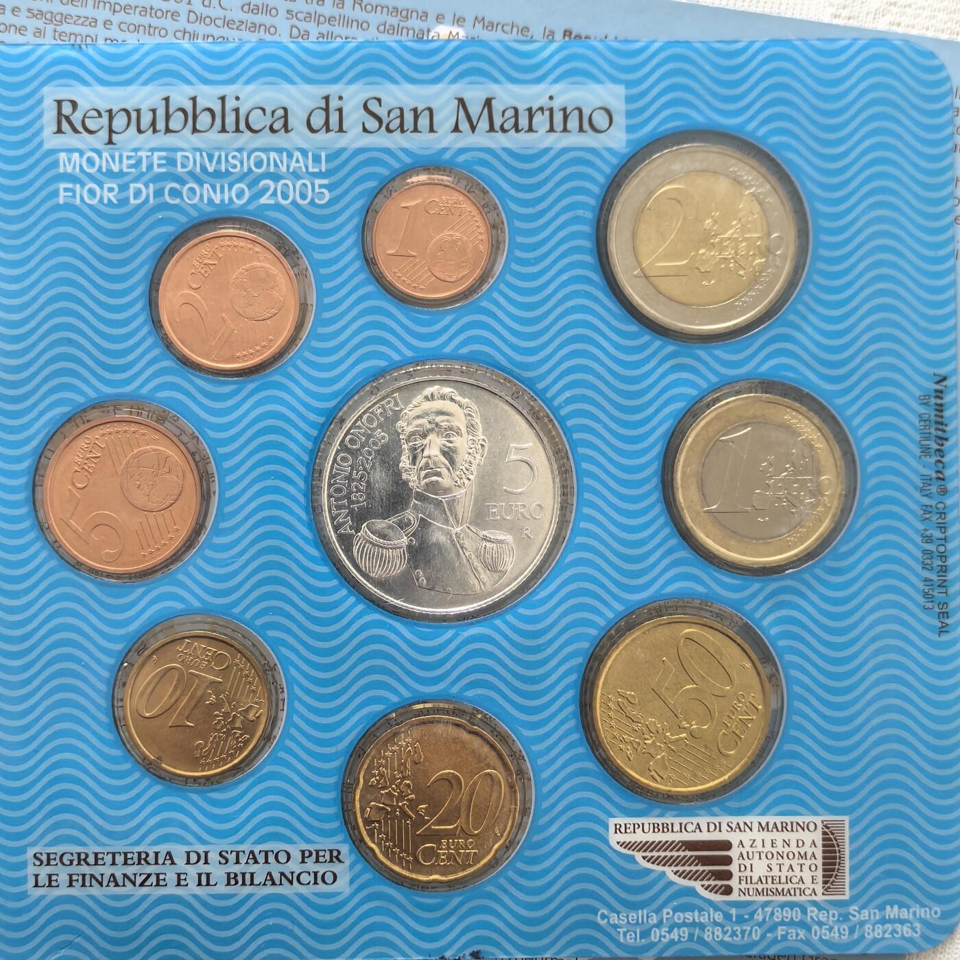 道一币馆币章第一百六十场 圣马力诺2005年执政官安东尼奥•奥诺弗里官方纪念套币含安东尼奥•奥诺弗里5欧元纪念银币