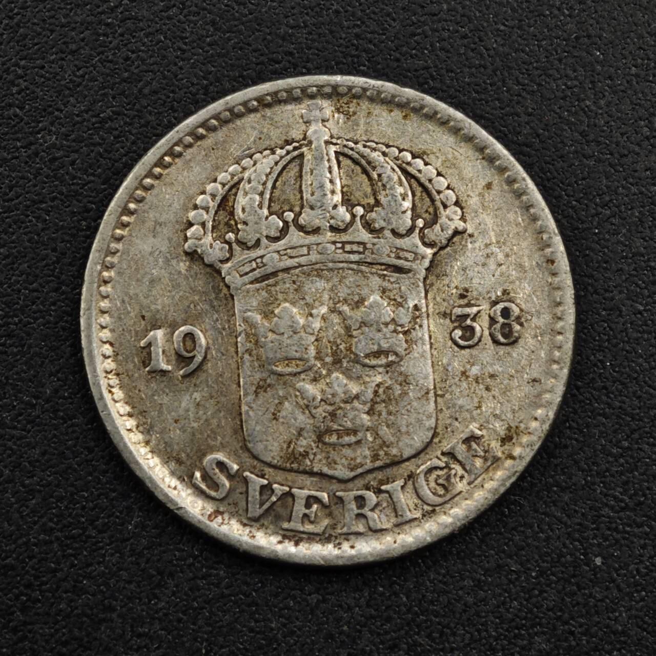 【淘币小摊】实时拍第八百三十三拍   散币场   满百包邮可预留二周 每周一统一发货   瑞典1938年25欧尔银币