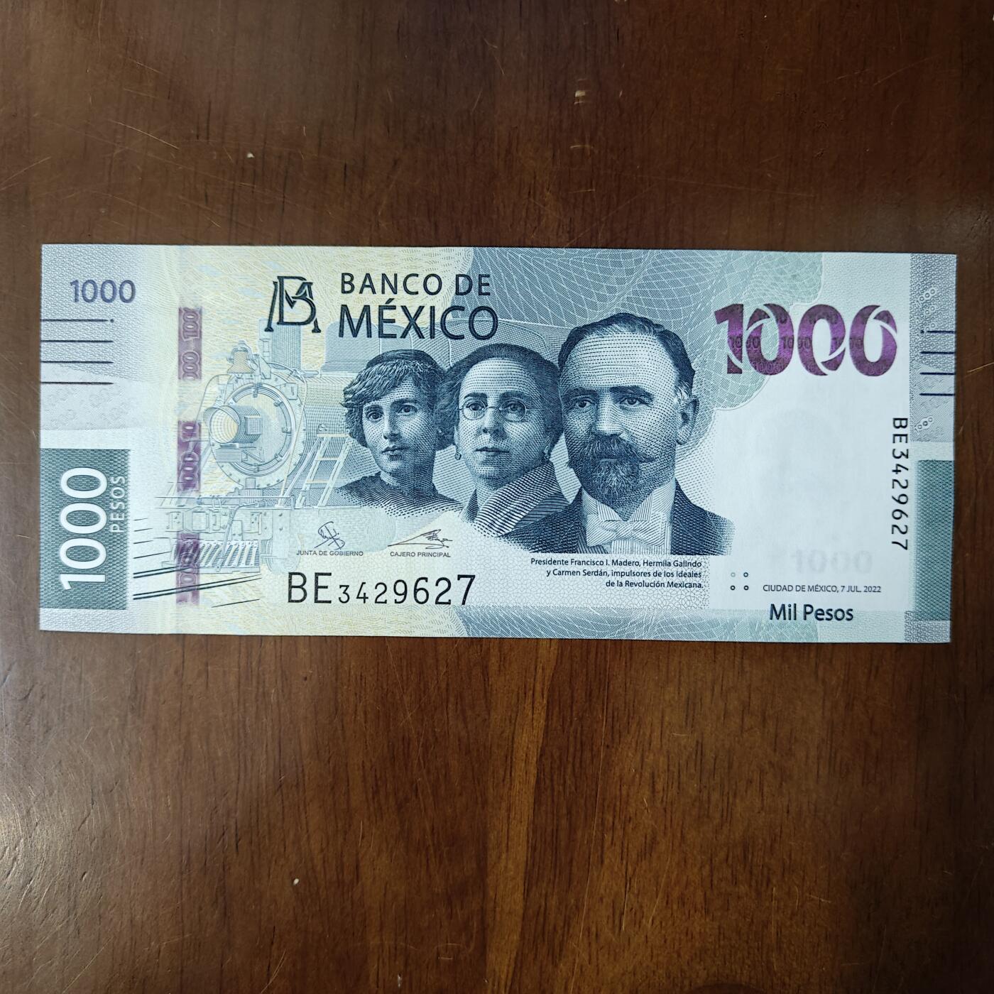美洲墨西哥1000比索 纸币 2022年 好品原票原图片