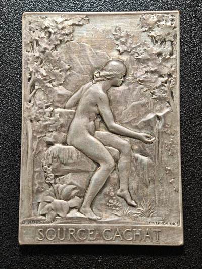 【德藏】世界币章拍卖第158期（拍品征集中~欢迎藏友联系） - 1902年 法国埃维昂莱班Cachat泉与Devian浴场落成矩形纪念铜章，由Charles Bérard雕刻、Félix Vernon铸造 浮雕感极强 直径约：43.5mm×63.4mm；重约：63g