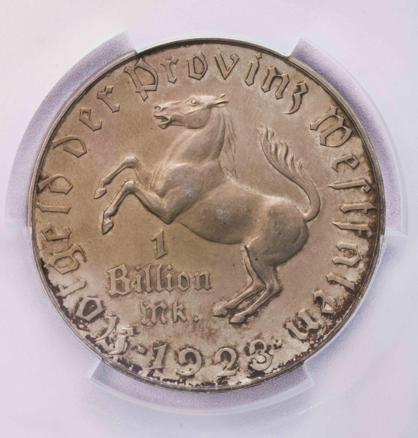 PCGS-MS63 1923德国威斯特法伦一万亿马克大马币
