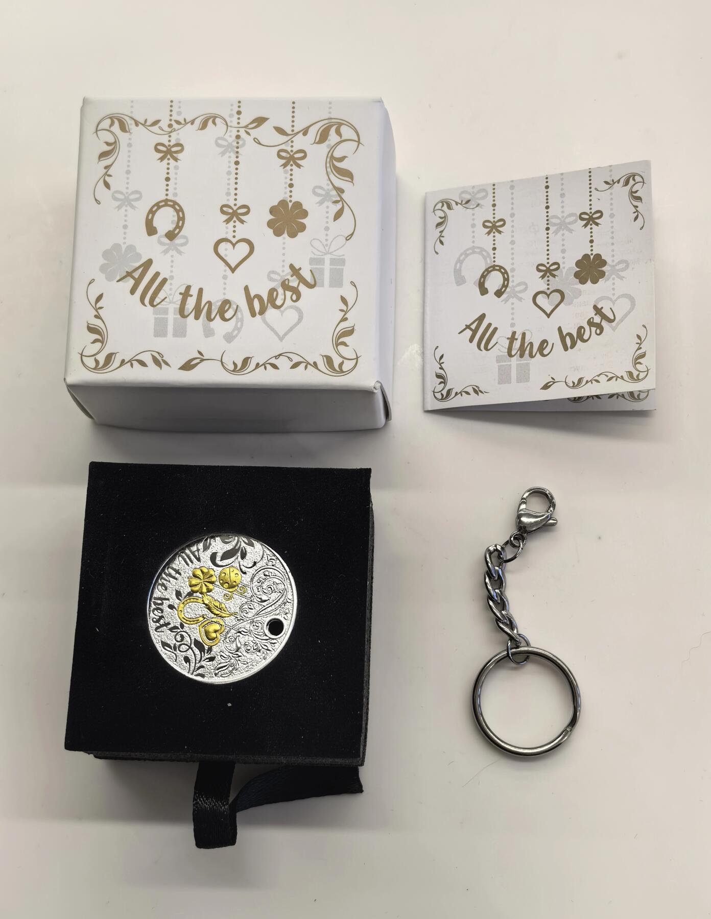 博洋堂世界钱币拍卖第153期（全场包邮） 纽埃2017年1元彩色精制银币 最好祝愿钥匙扣 8.97克925银 发行量：4千 盒证全