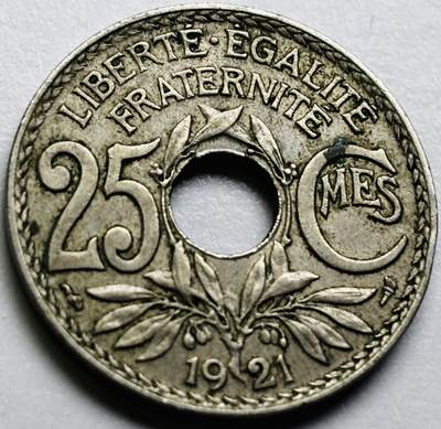 文馨钱币收藏第 286 场，圣诞节专场【 长期接收代拍品低至 0 佣金】 - 好品 1921 年法兰西第三共和国 第四版本 25 分