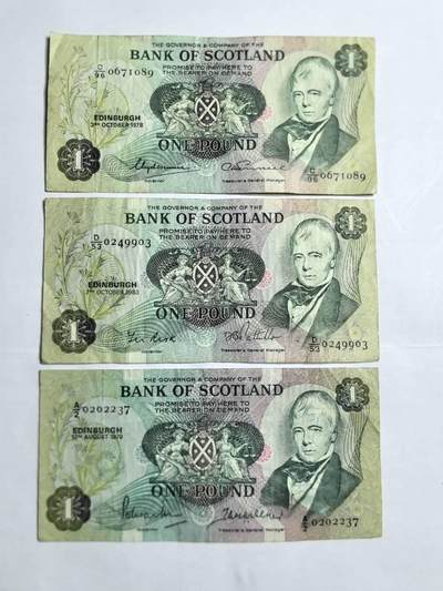 各国外币第103期 品种好部分全新 - 苏格兰1镑3张不同签名