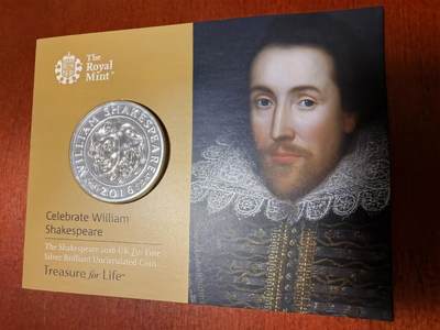 长老汇蛇年精选第八十五场拍卖 - 2016英国莎士比亚50英镑银币，卡装，1盎司999银