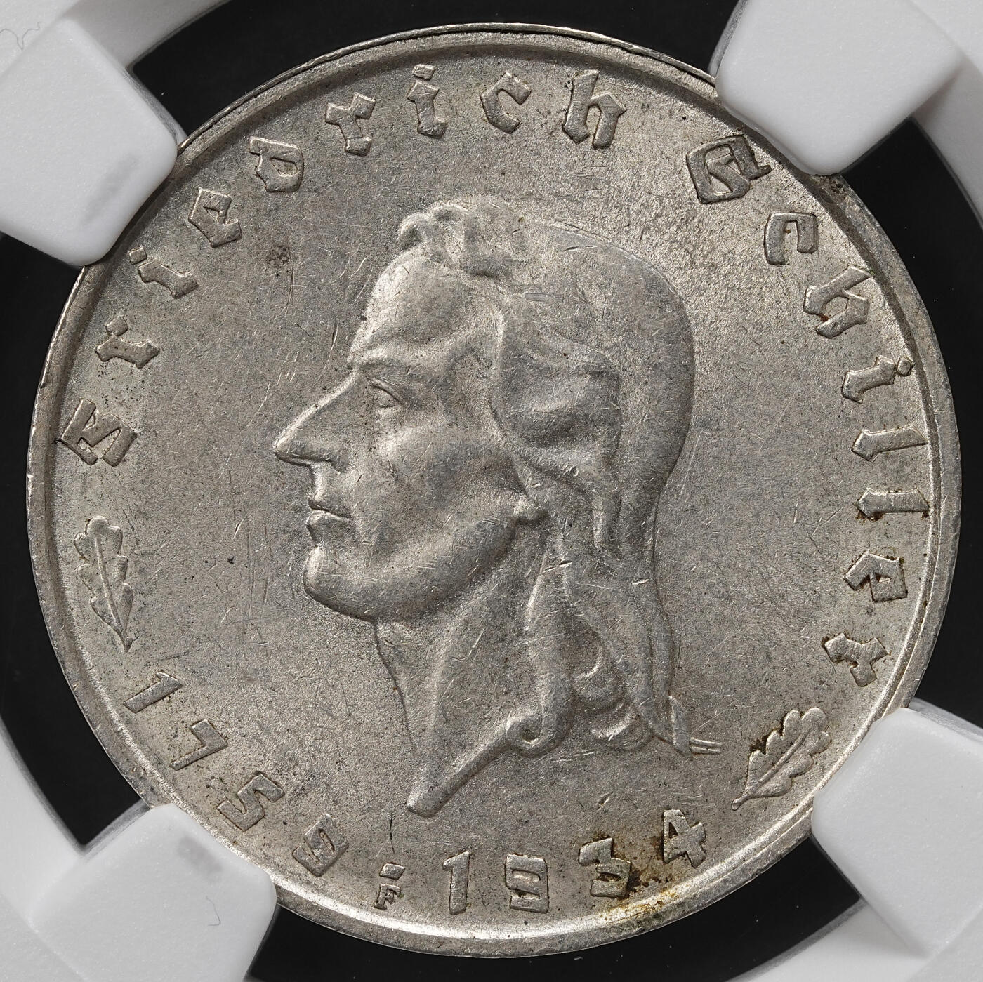 修遠堂世界钱币第九十八期 NGC MS62 1934年德三-席勒诞辰175周年纪念2马克银币