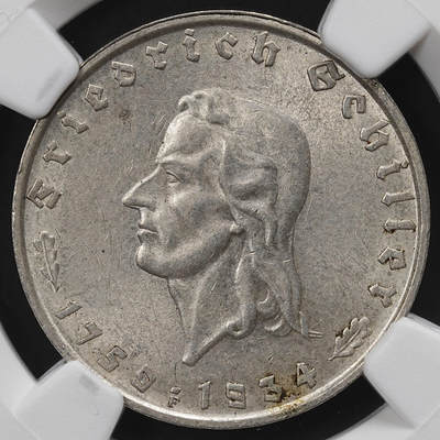 修遠堂世界钱币第九十八期 - NGC MS62 1934年德三-席勒诞辰175周年纪念2马克银币