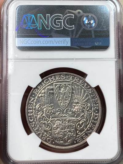 万国钱币拍卖第058期（万国新年大拍） NGC MS62 1927年无D德国魏玛共和国兴登堡总统80大寿5马克币章 极其罕见的无D版 环彩收藏级