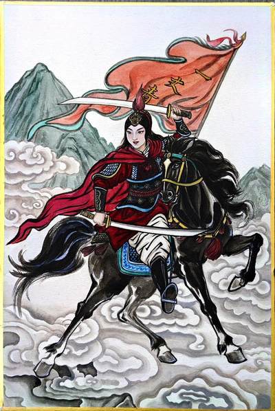 白泽拍卖卡牌手绘专场第30期（白金之夜 跨年大拍） - 2024 那澜手绘画 一丈青扈三娘 尺寸：20cm*30cm  那澜亲签