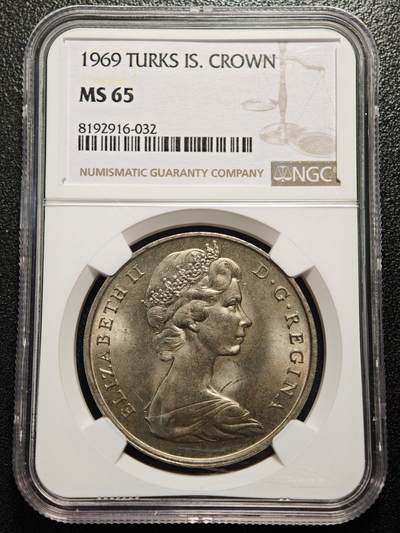 【德藏】世界币章拍卖第158期（拍品征集中~欢迎藏友联系） - 1969年 特克斯和凯科斯群岛伊丽莎白二世1克朗纪念镍币 NGC MS65 原光十足