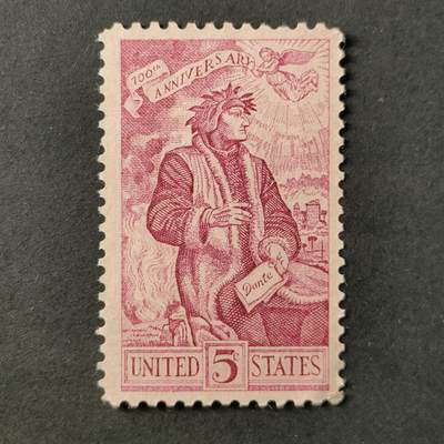 ↓君缘收藏687期☞钱币邮品↓无佣金、可寄存、满30元包邮  - 美国邮票，1965年但丁诞辰700周年纪念邮票雕刻版