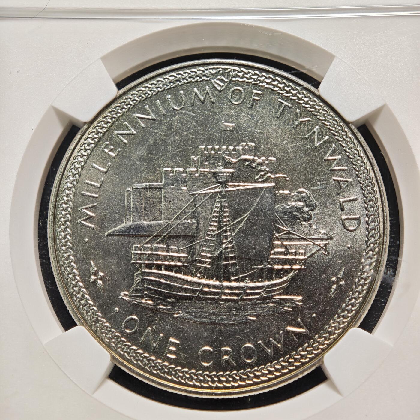 【德藏】世界币章拍卖第158期（拍品征集中~欢迎藏友联系） 1979年 马恩岛廷瓦尔德议会千年纪念1克朗纪念镍币 NGC MS65 原光十足